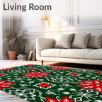 Emerald Green Red White Floral Medallion Rug