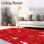Red Snowman Snowflake Plaid Rug