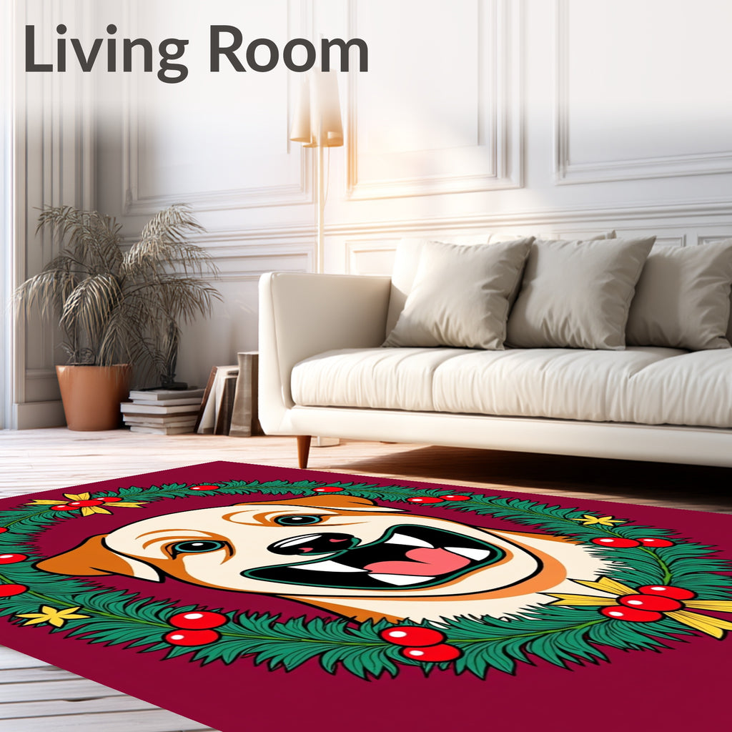 Festive Dog Christmas Wreath Portrait Rug