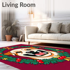 Festive Dog Christmas Wreath Portrait Rug
