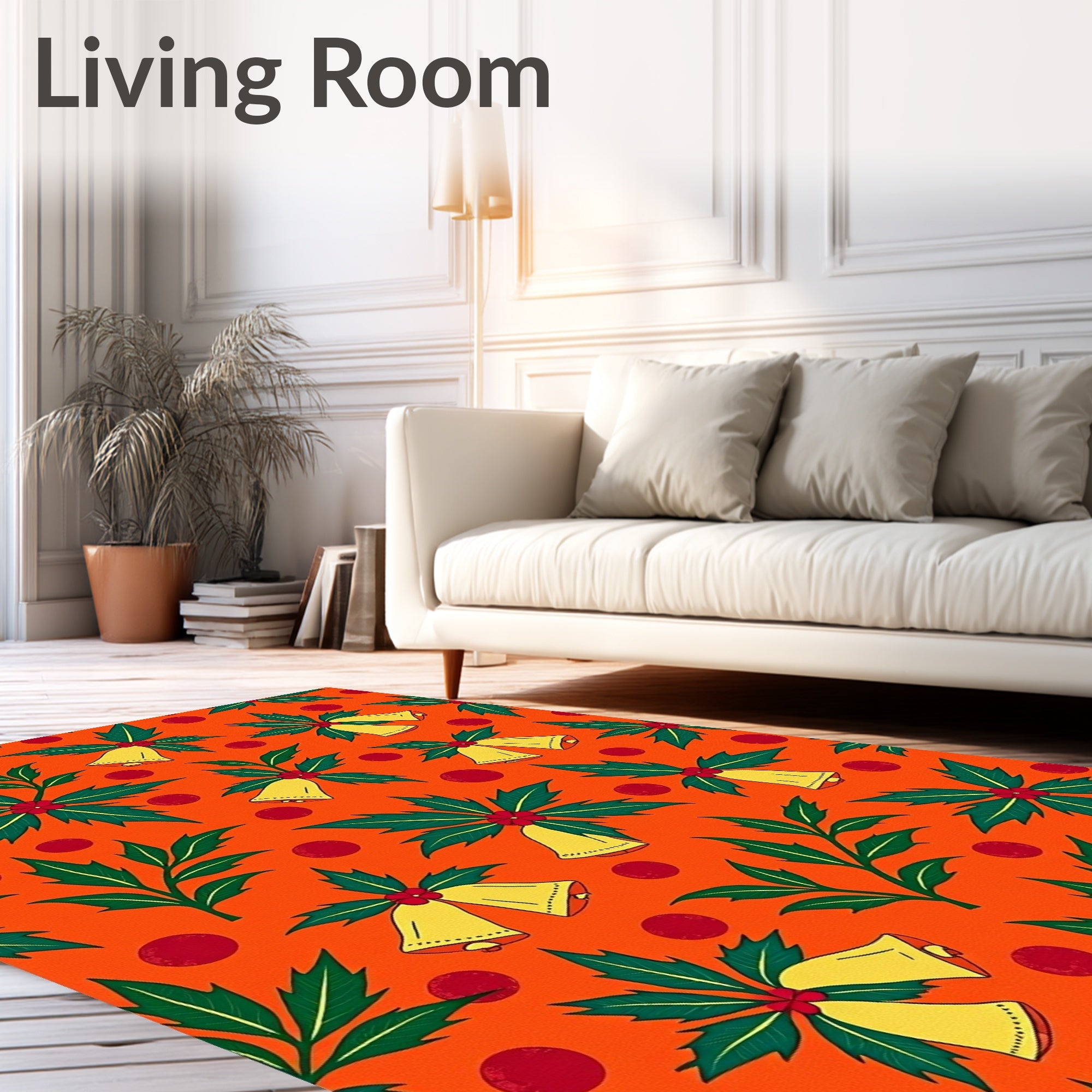Orange Christmas Bells Holly Dots Rug