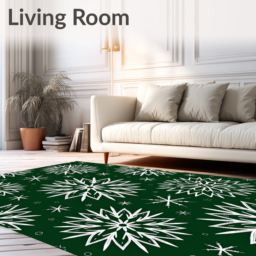 Green White Snowflake Winter Holiday Rug