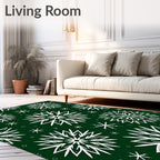 Green White Snowflake Winter Holiday Rug