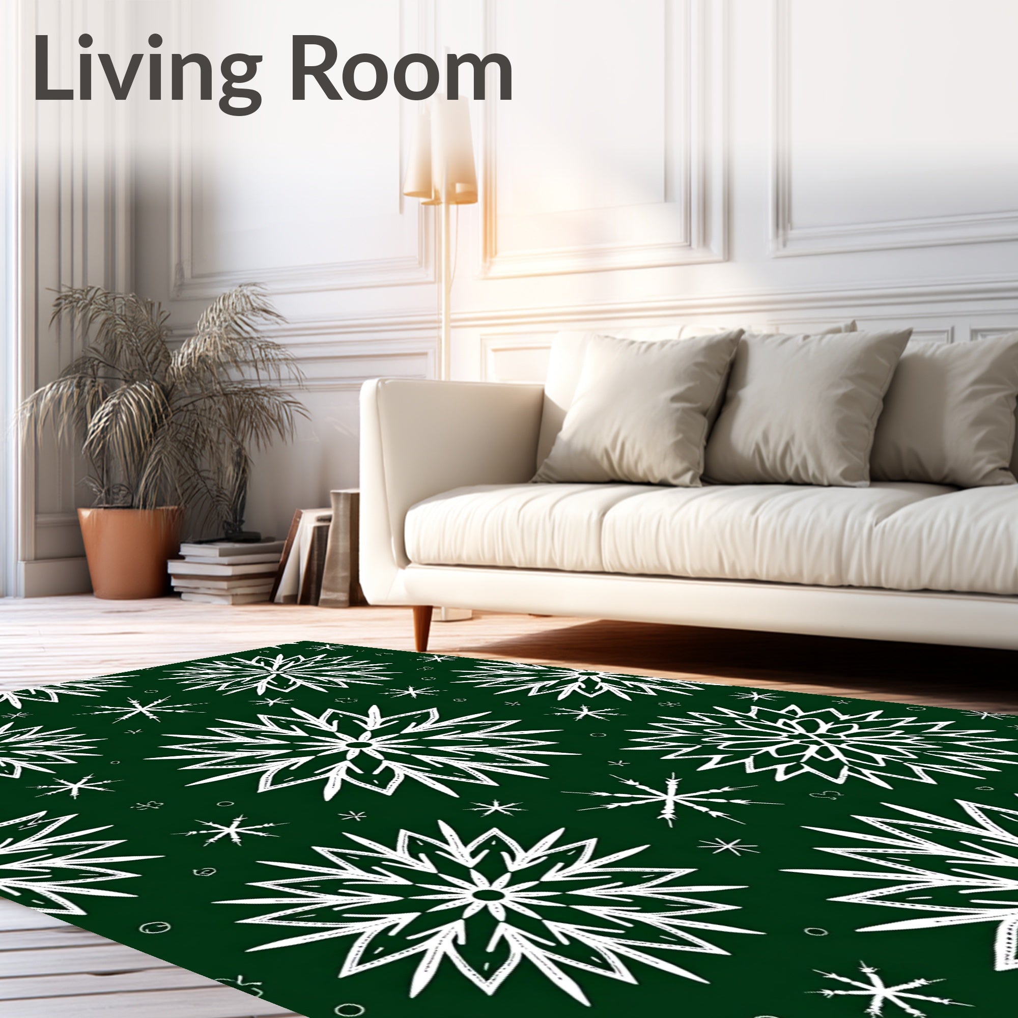 Green White Snowflake Winter Holiday Rug