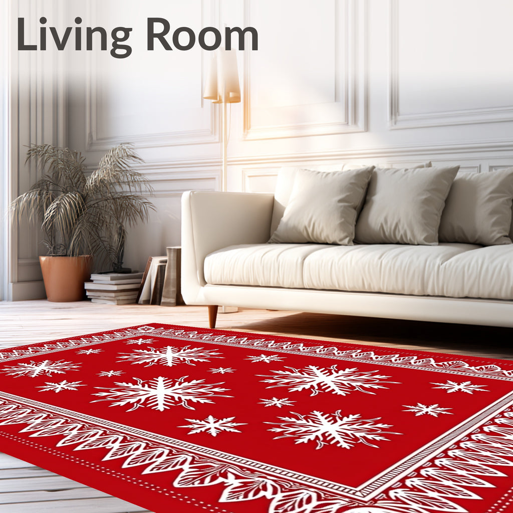 Crimson Snowflake Festive Border Rug