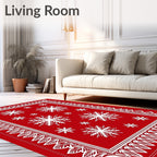 Crimson Snowflake Festive Border Rug