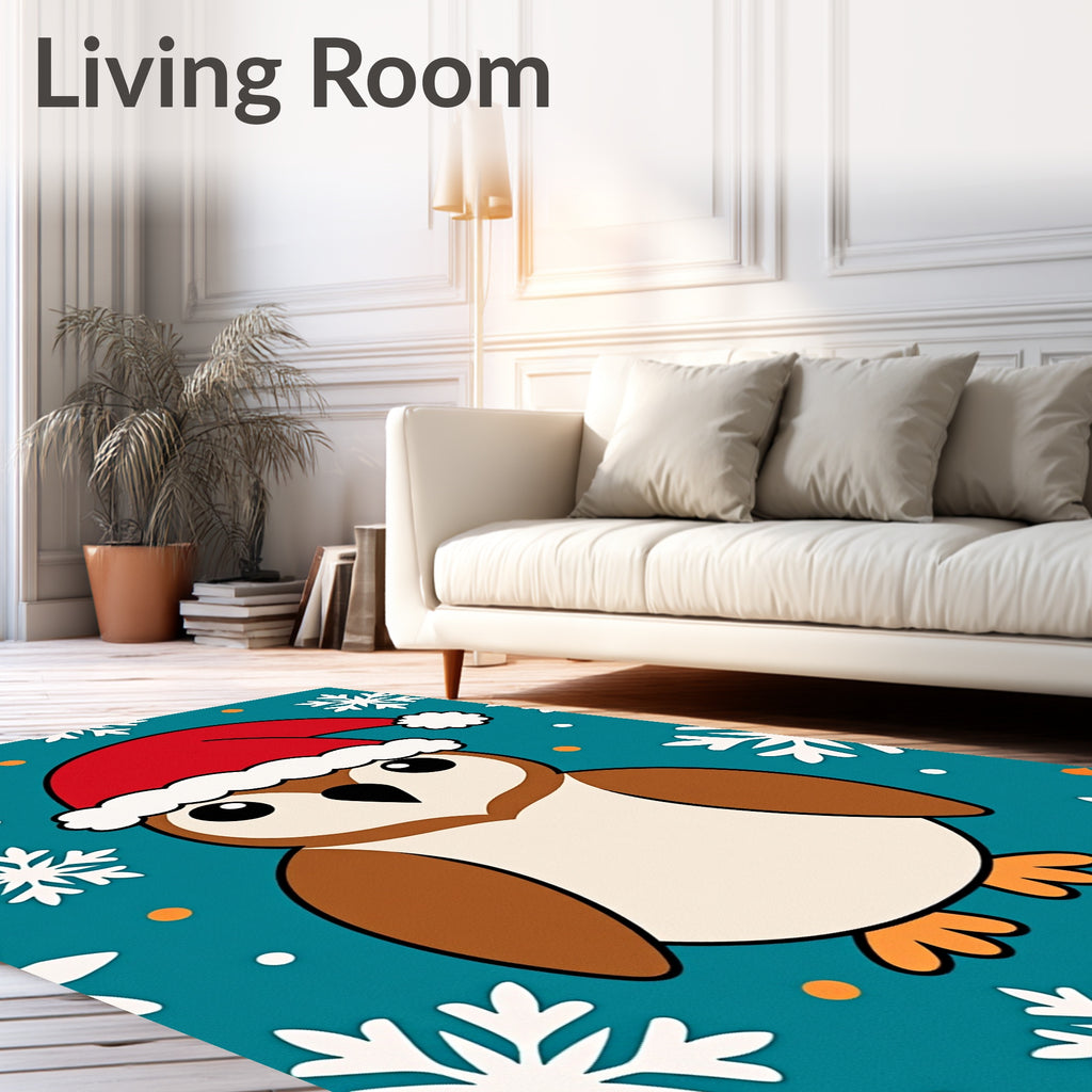 Festive Owl with Snowflakes Christmas Rug