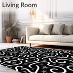 Whimsical Black White Spiral Star Rug