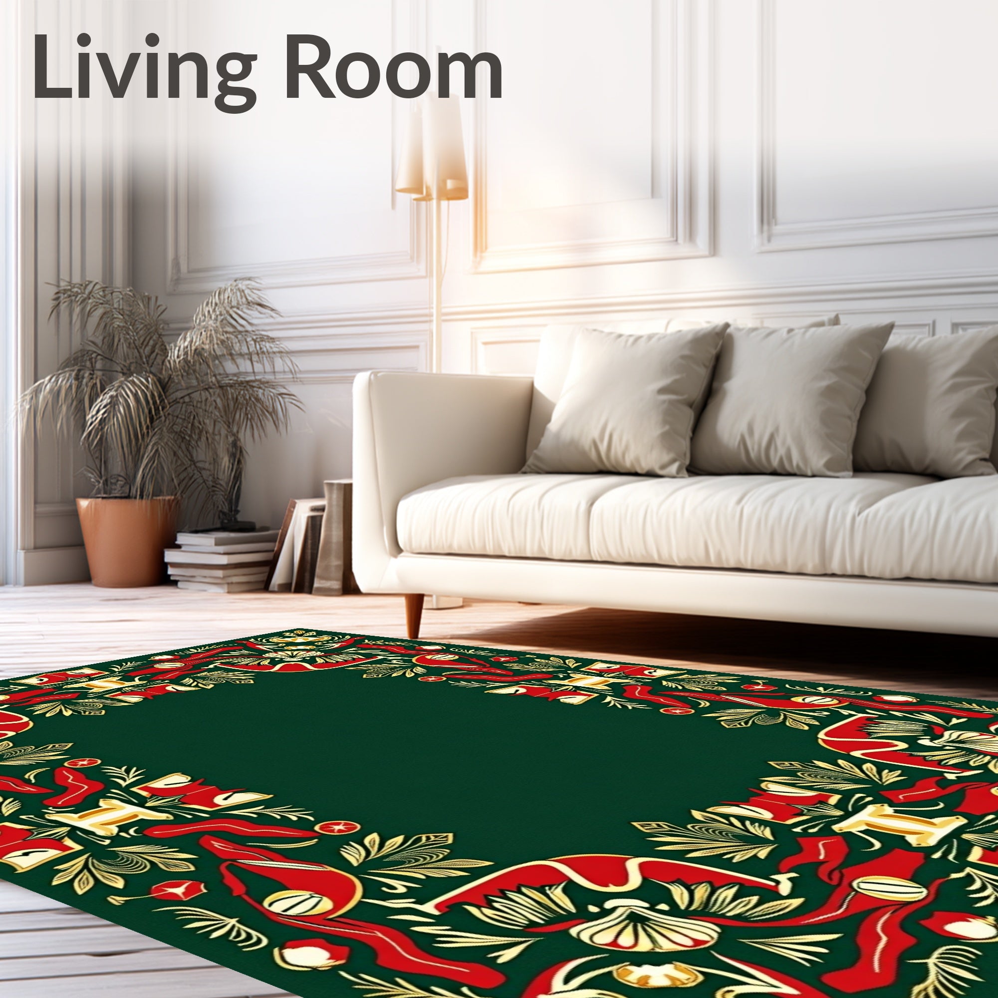 Bold Red Yellow Foliage Border Rug