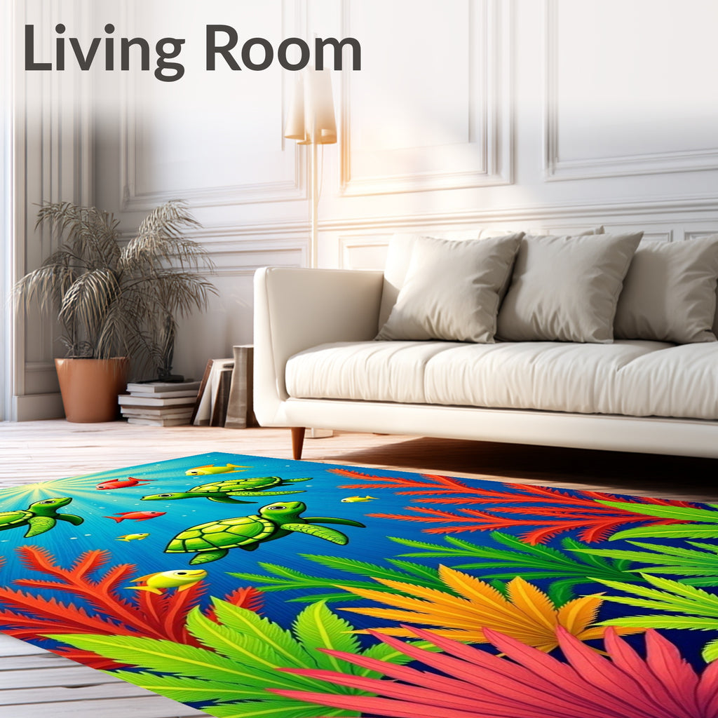 Bright Sea Turtles Coral Reef Fish Rug