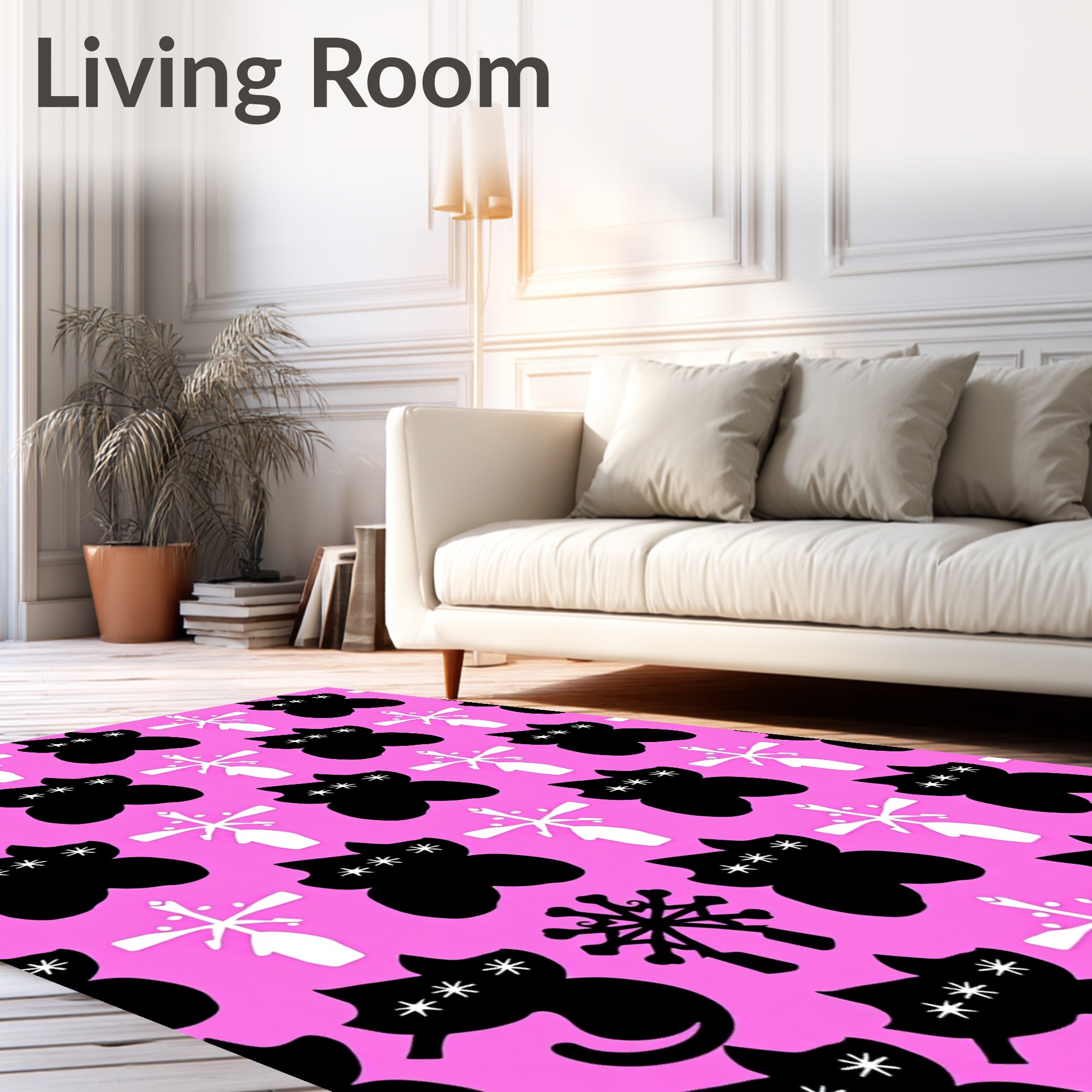 Black Cat Snowflake Pink Graphic Rug