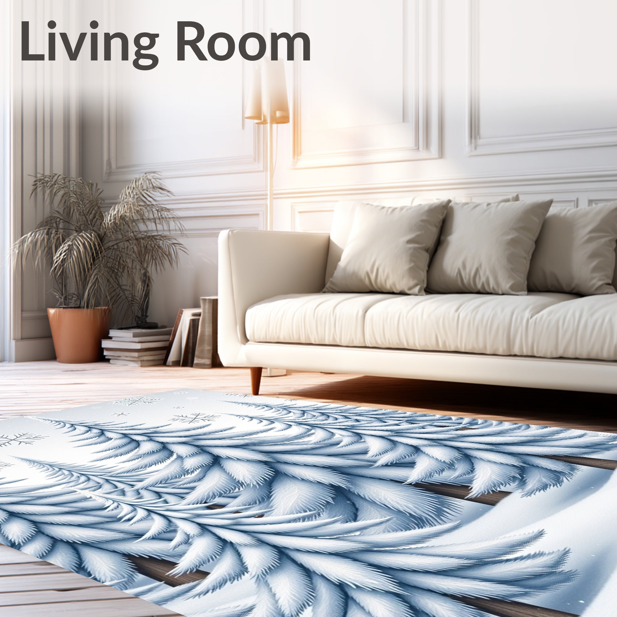 Winter Forest Snowflakes Pine Trees Rug