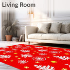 Red White Christmas Tree Snowflakes Burst Rug