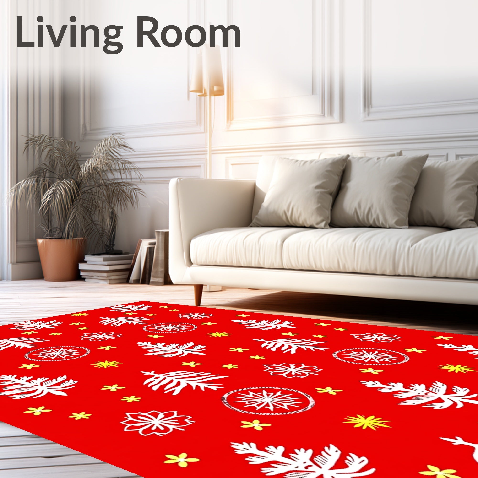 Red White Christmas Tree Snowflakes Burst Rug