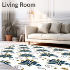 Deep Blue Gold Abstract Flower Stars Rug