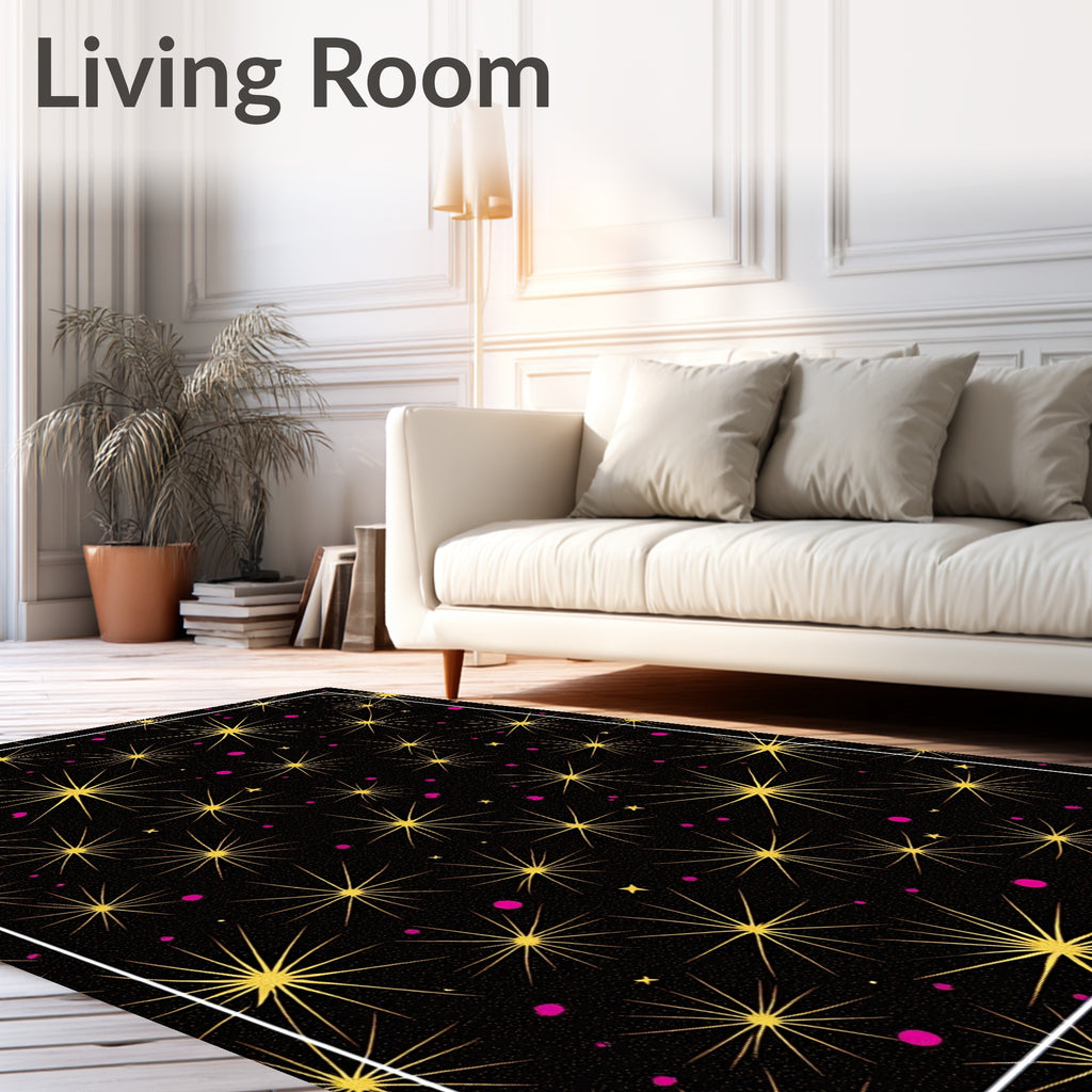 Golden Starburst Black Festive Night Rug