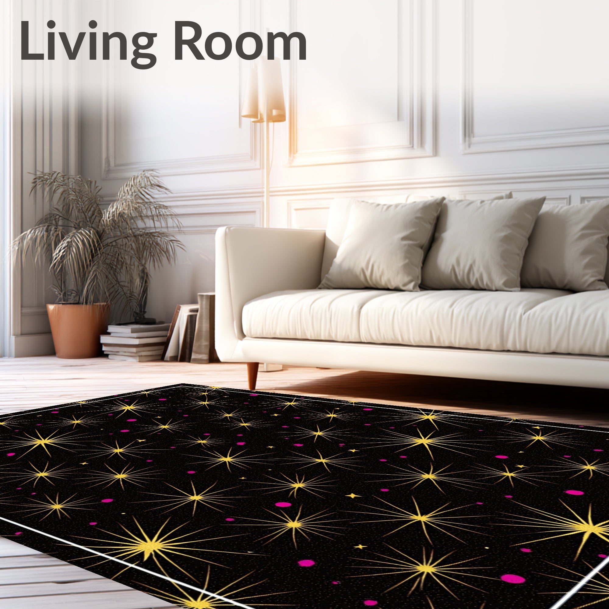 Golden Starburst Black Festive Night Rug