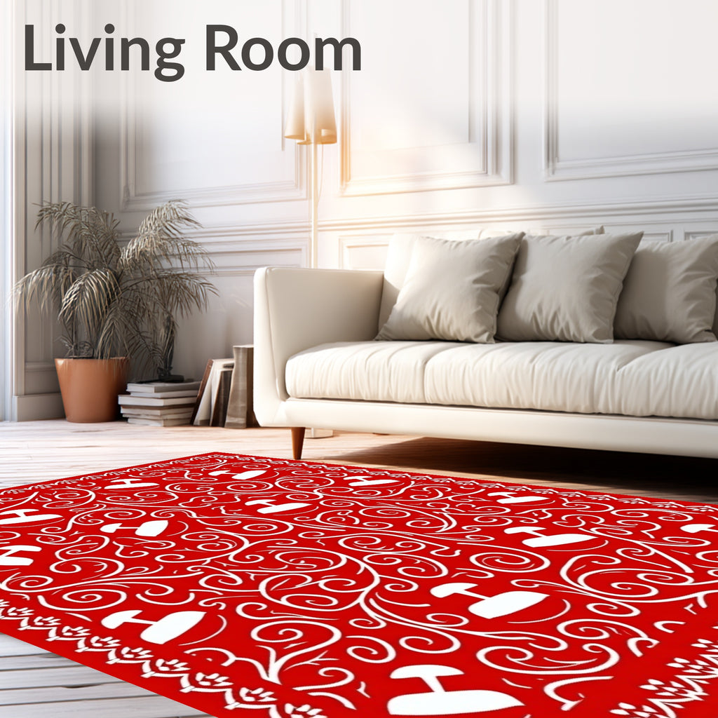 Vibrant Red Floral Scroll Design Rug