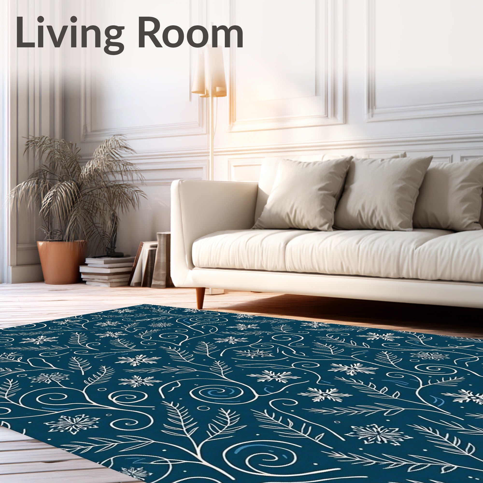 Winter Snowflake Botanical Swirl Rug