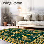Emerald Gold Exotic Bird Border Rug