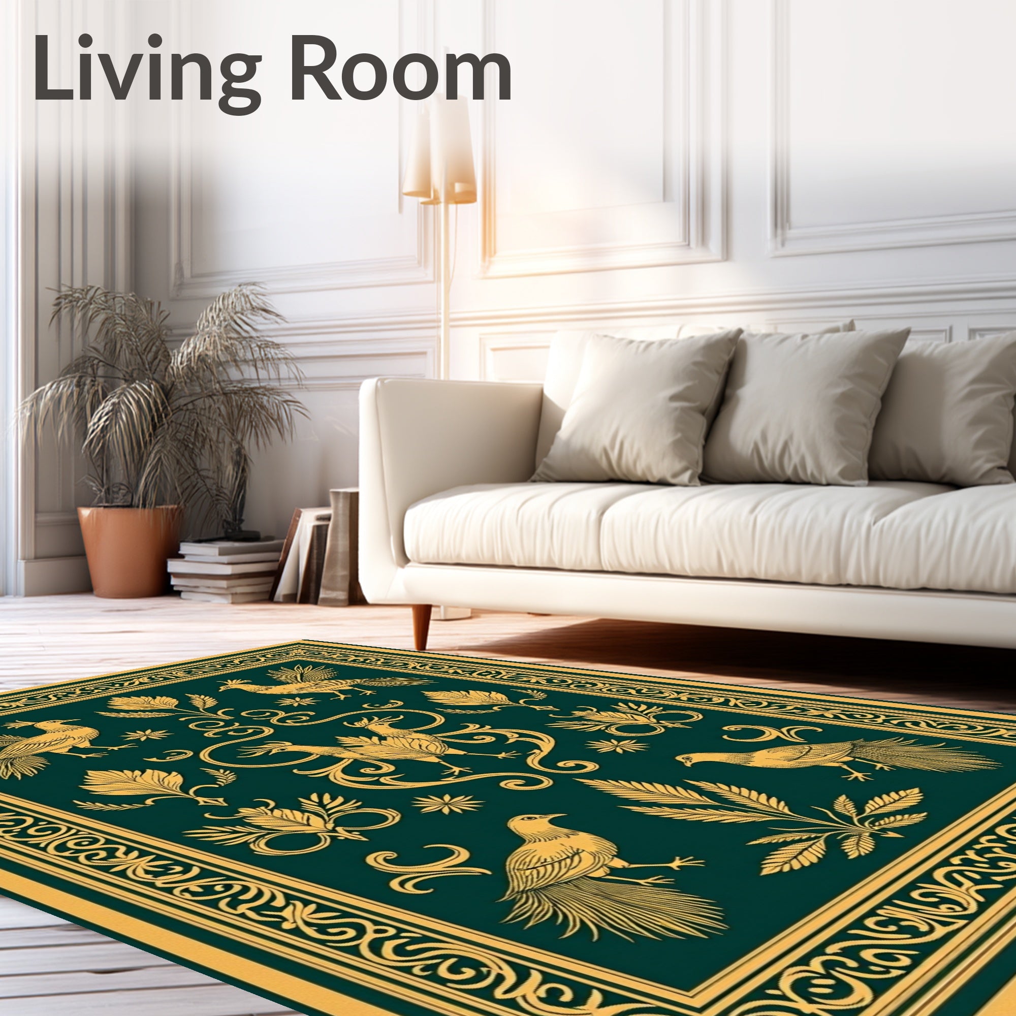 Emerald Gold Exotic Bird Border Rug