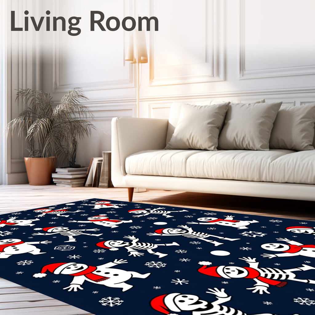 Whimsical Snowman Skeleton Snowfall Companions Rug