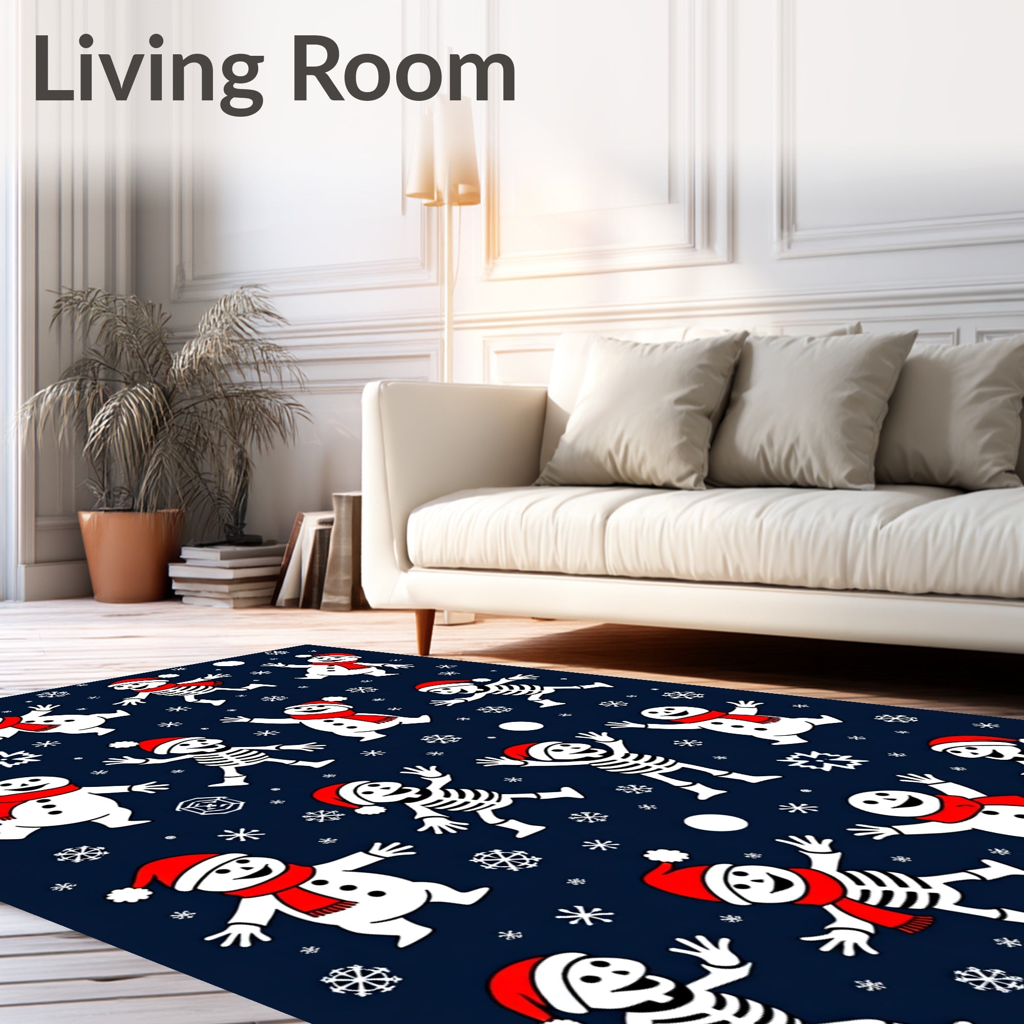 Whimsical Snowman Skeleton Snowfall Companions Rug