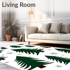 Forest Green Christmas Trees Silver Stars Rug