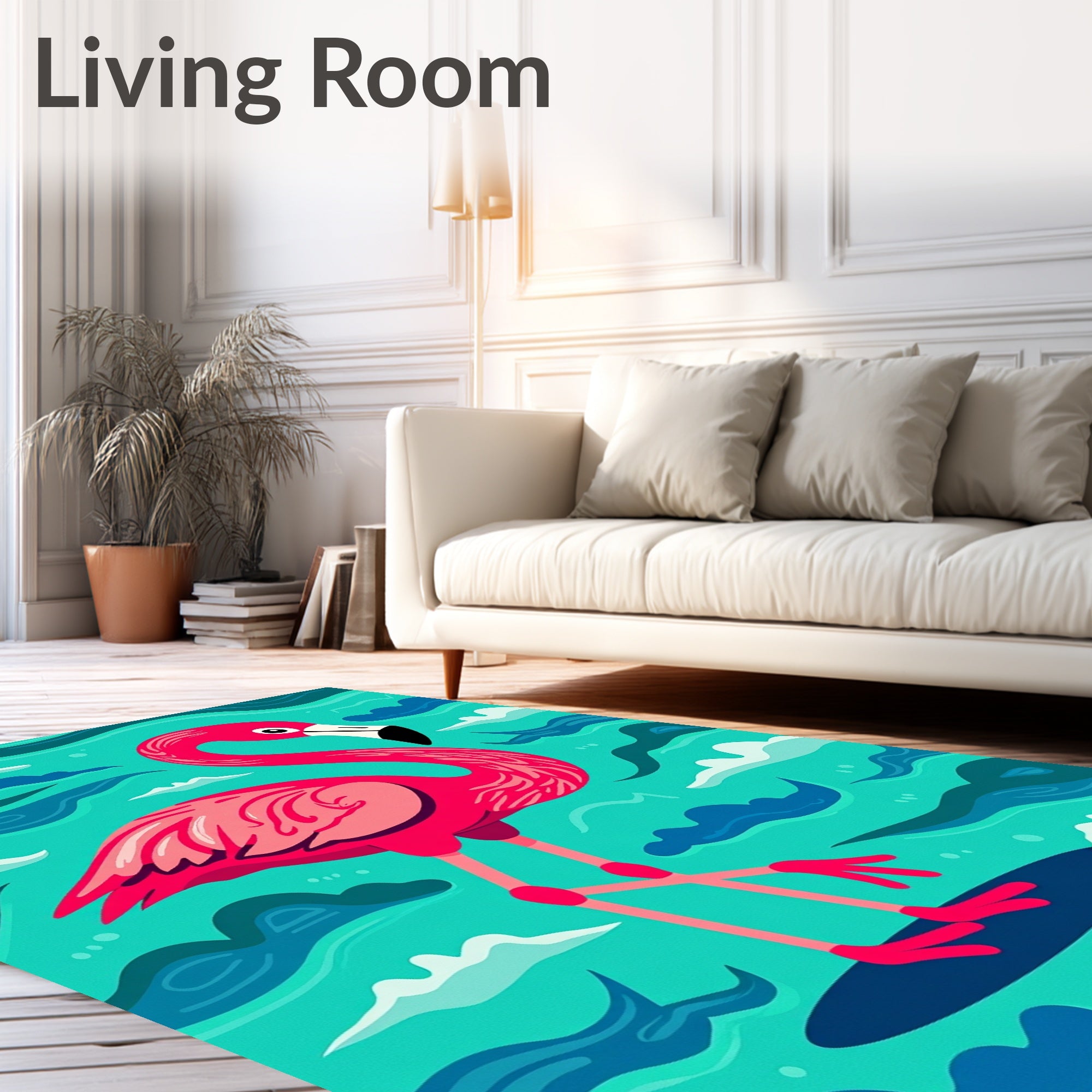 Vibrant Pink Flamingo Teal Wave Rug