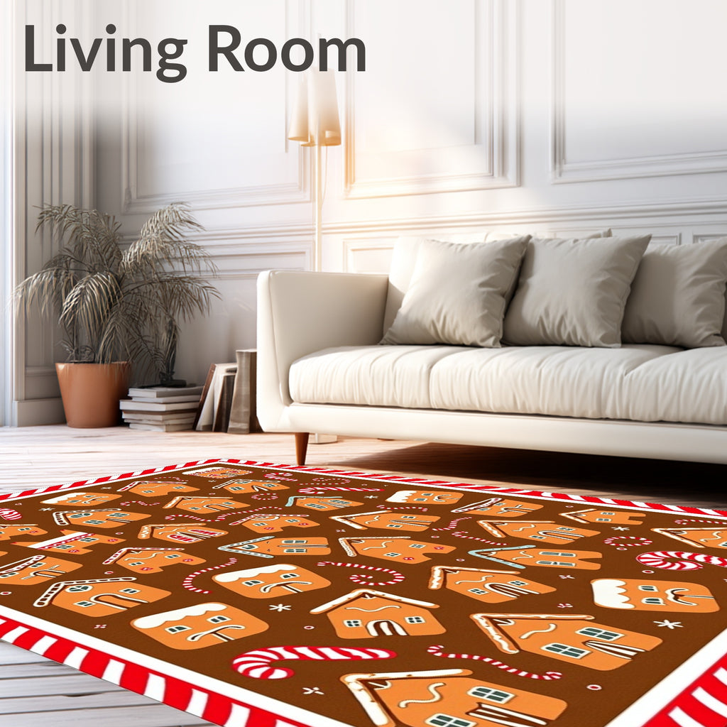 Gingerbread Houses Candy Cane Collage Rug