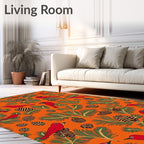 Red Birds Pine Cones Christmas Orange Rug
