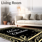 Golden Filigree Black Floral Border Rug