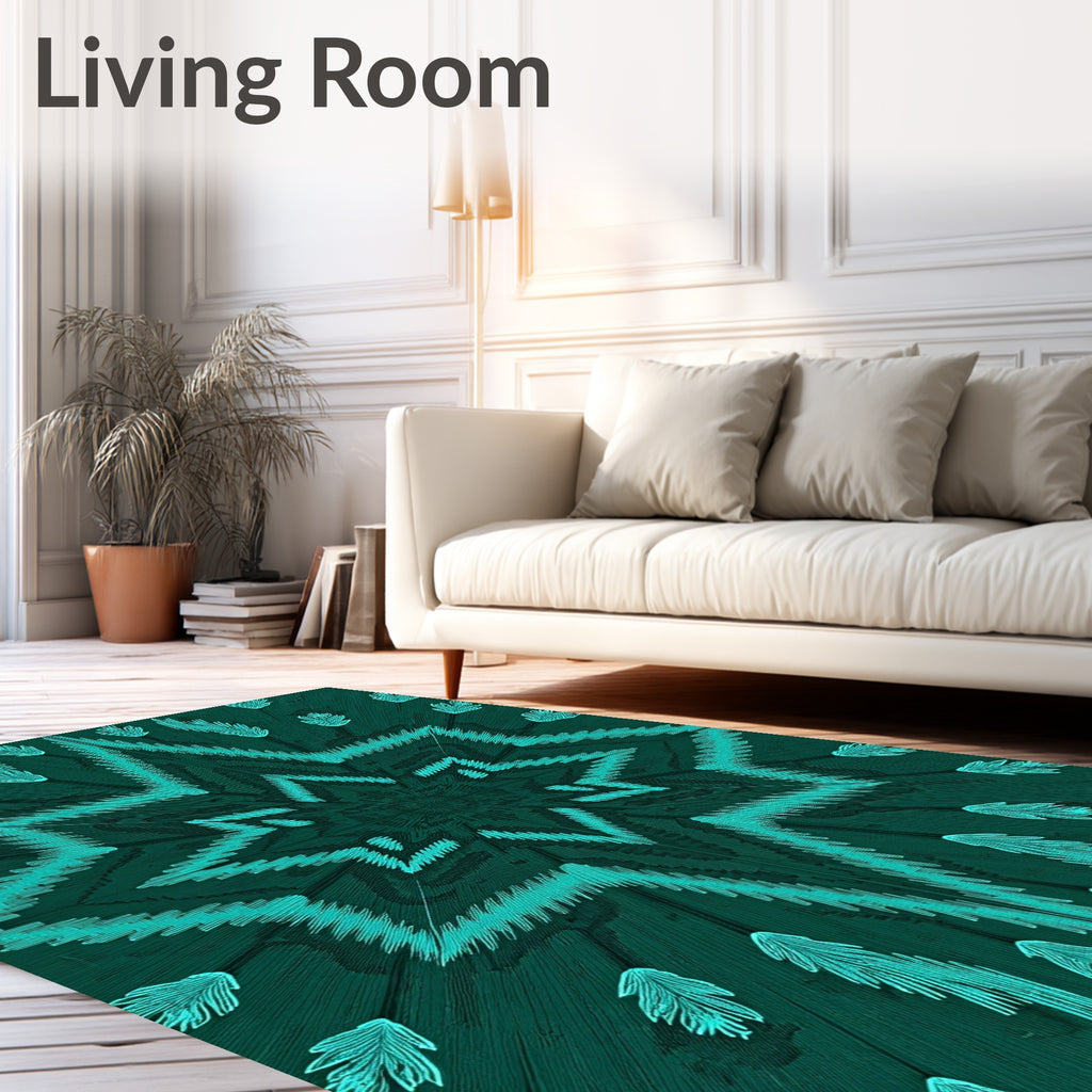 Teal Starburst Feather Medallion Rug