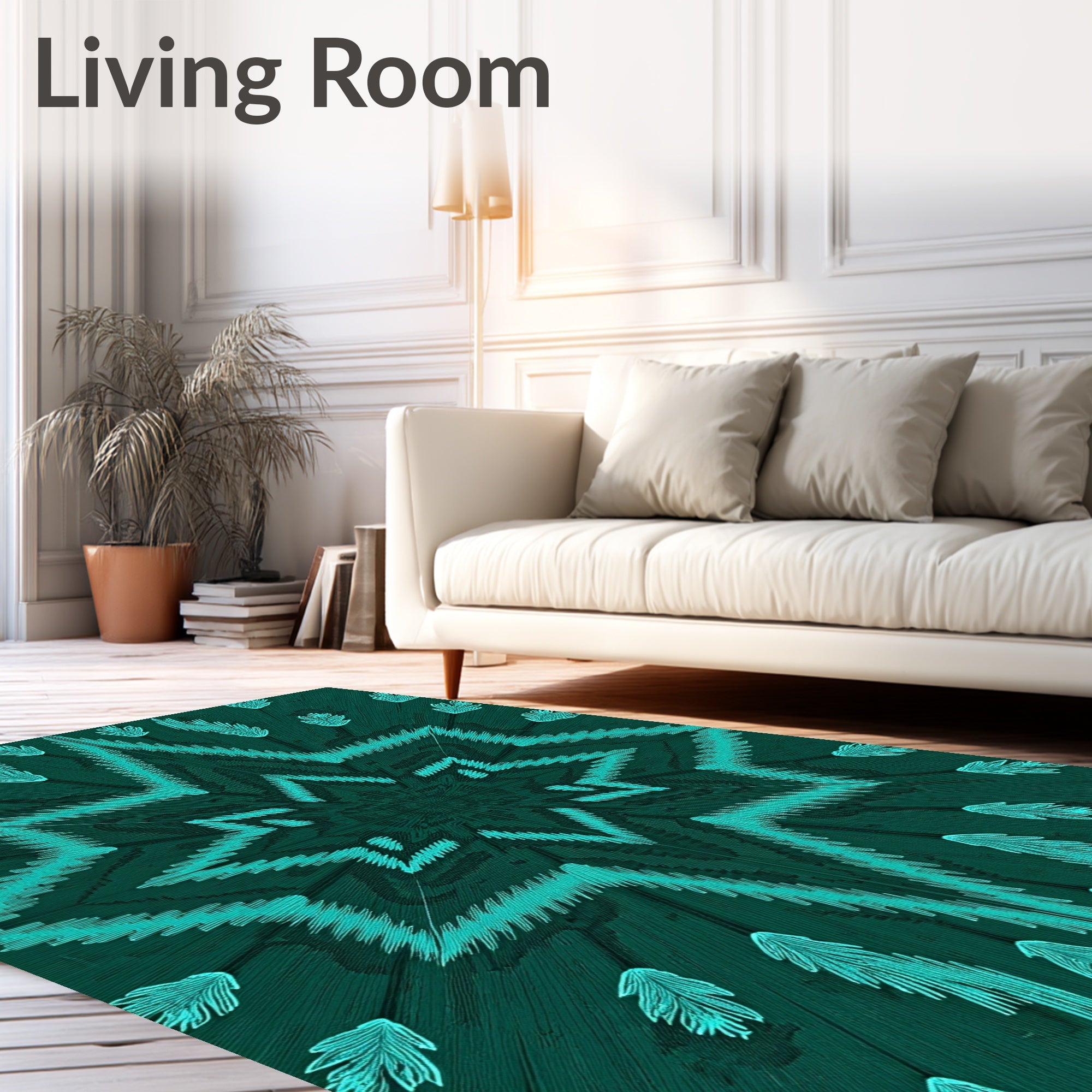 Teal Starburst Feather Medallion Rug