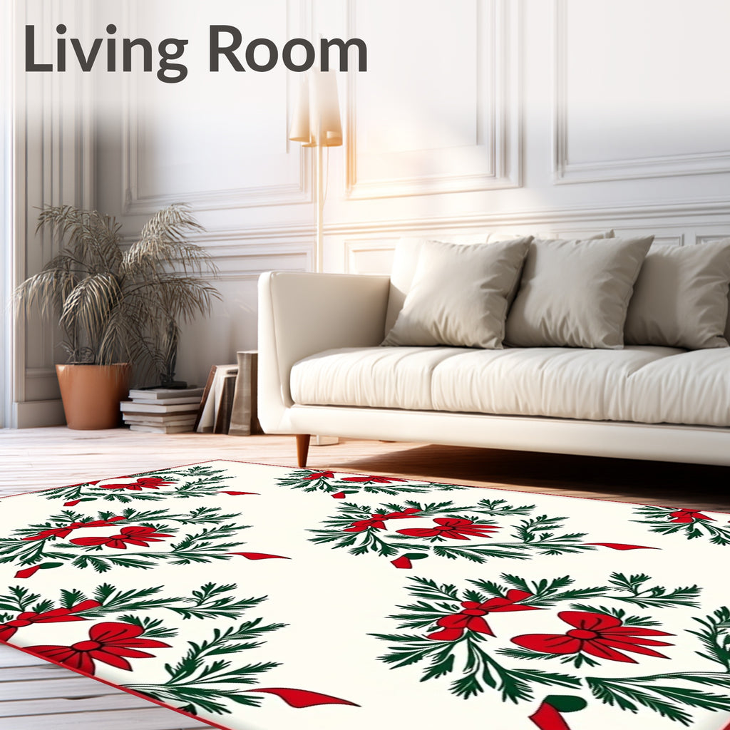 Christmas Floral Wreath Red Bows Rug