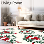 Christmas Floral Wreath Red Bows Rug