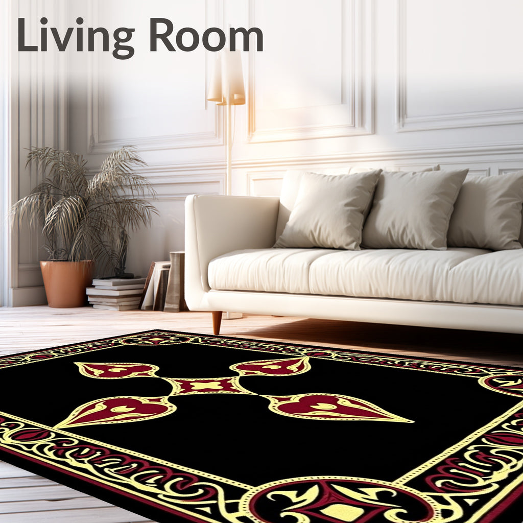 Crimson Gold Ornate Border Jewel Rug