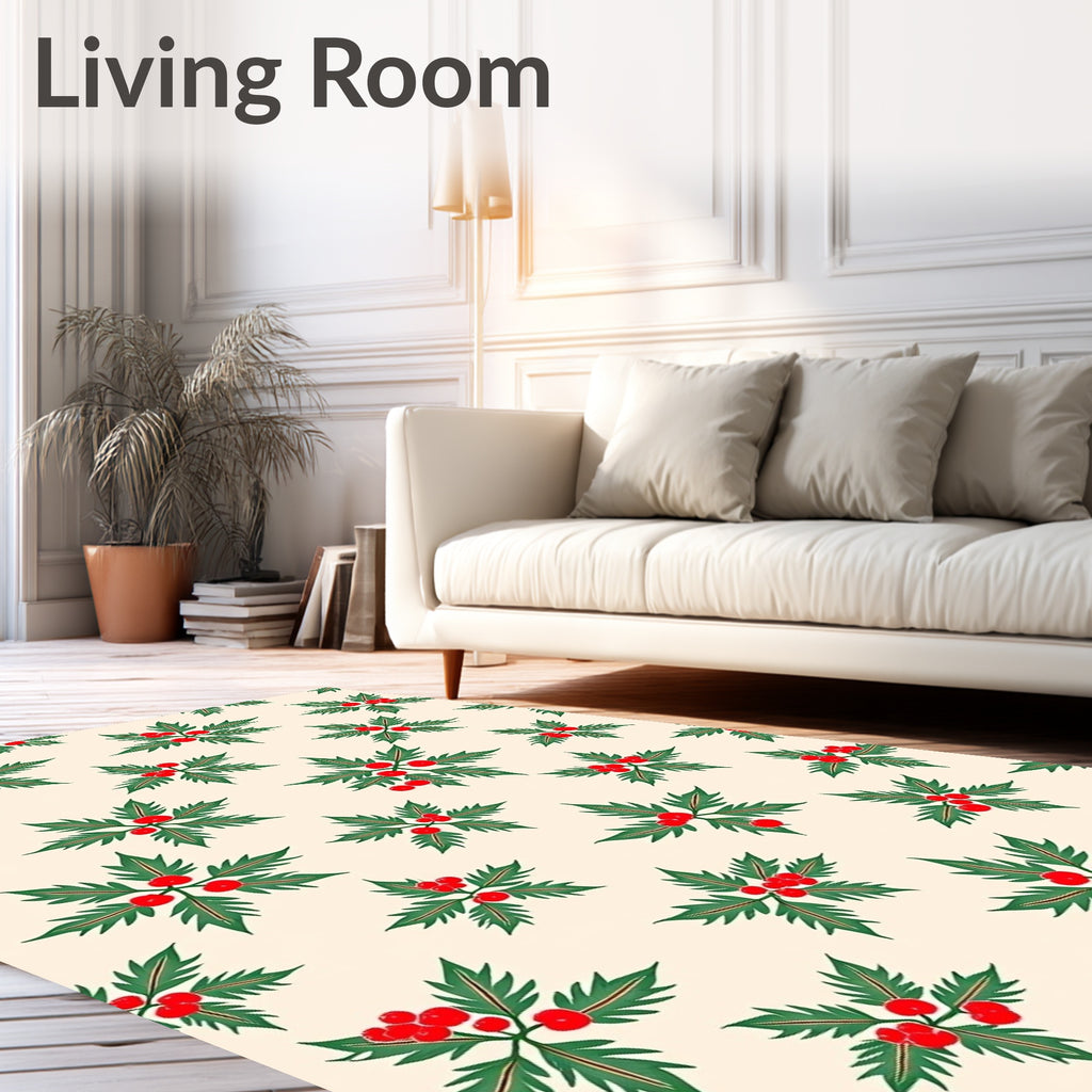 Festive Green Holly Berry Sprays Rug