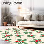 Festive Green Holly Berry Sprays Rug