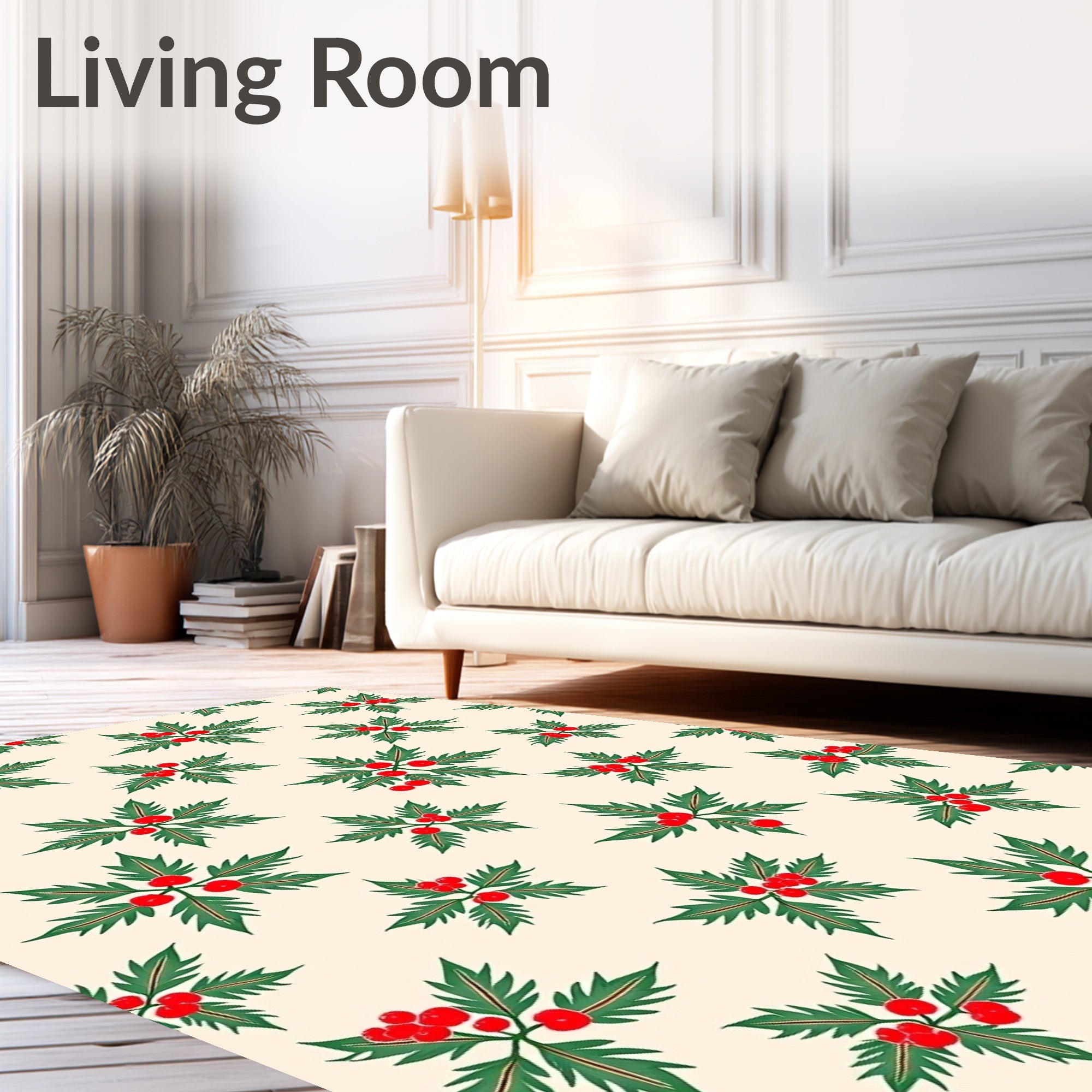 Festive Green Holly Berry Sprays Rug
