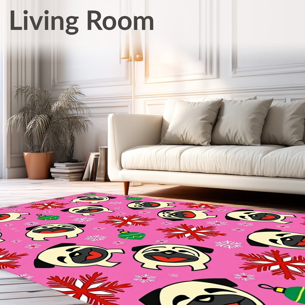 Pink Pug And Snowflake Holiday Rug