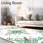 Green White Red Starburst Floral Rug