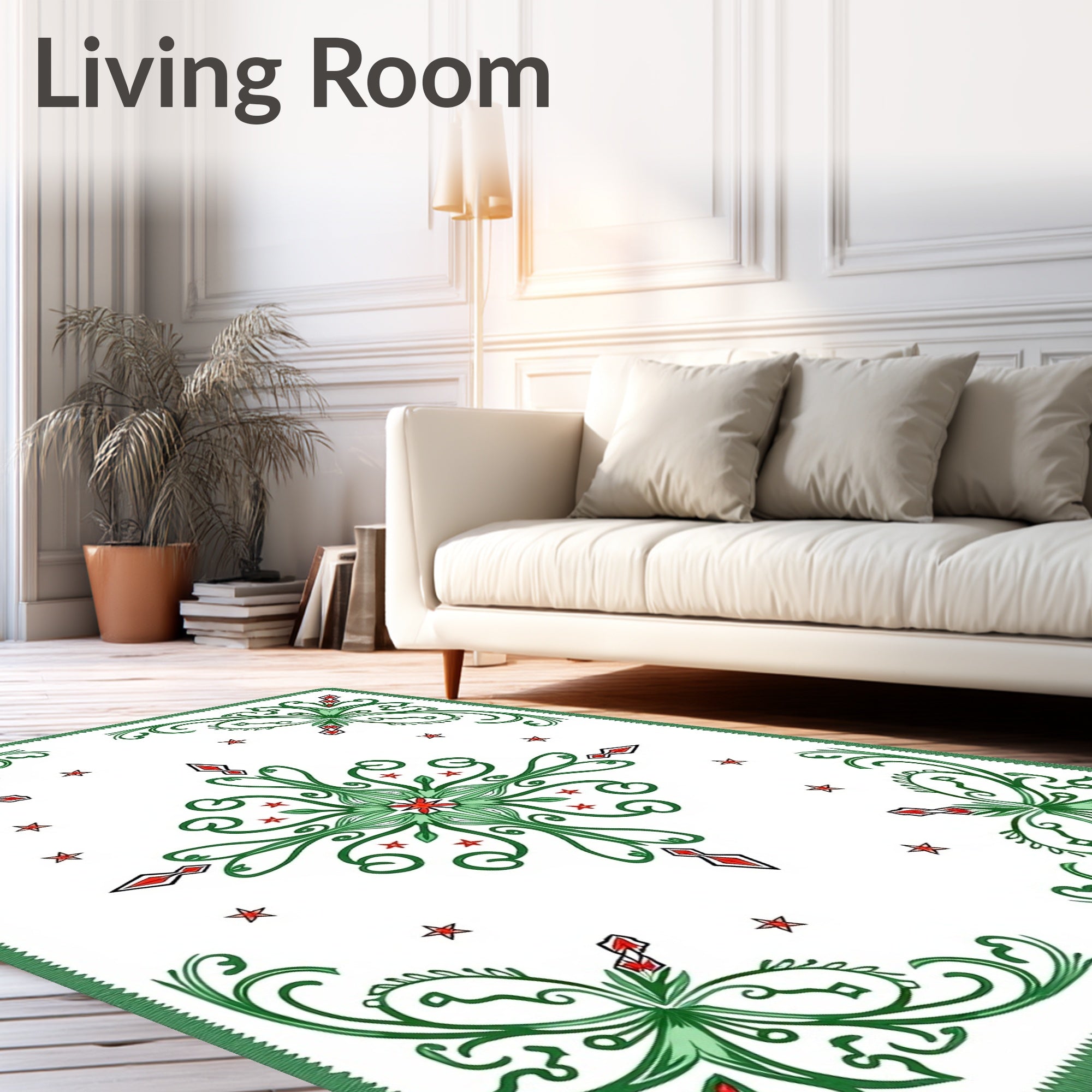Green White Red Starburst Floral Rug