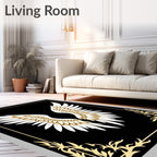 Elegant White Gold Wings Black Accent Rug
