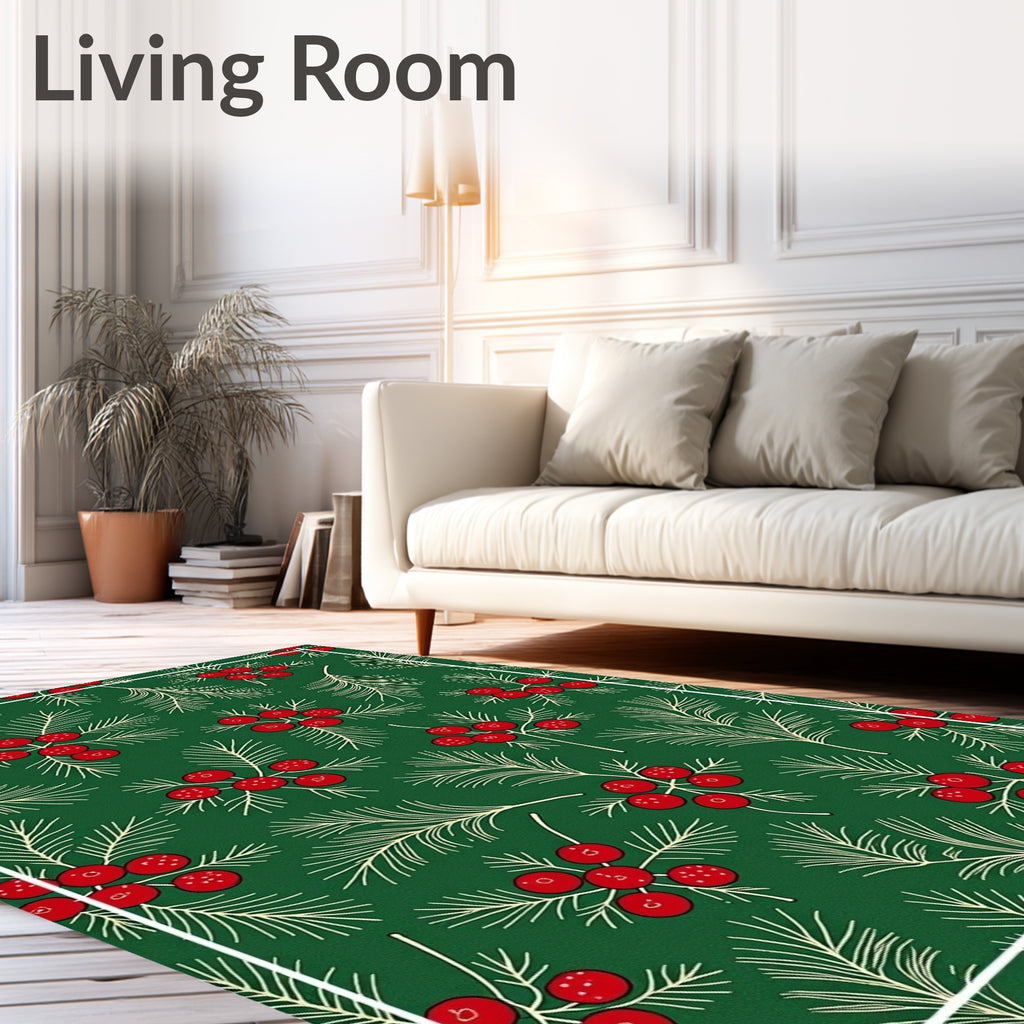 Festive Red Berry Pine Needle Rug