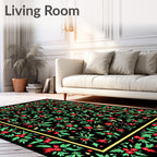 Crimson Floral Garden Black Rug