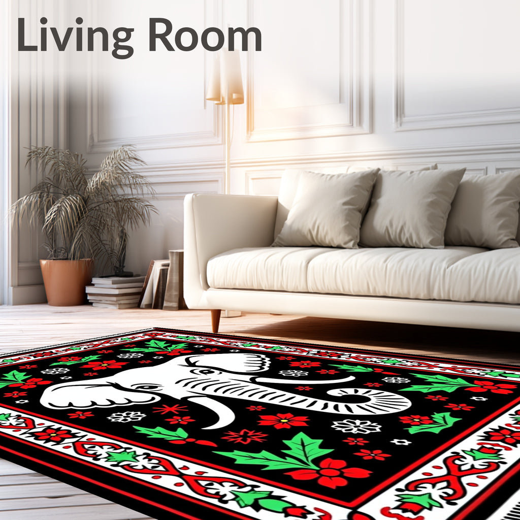 White Elephant Red Floral Border Rug