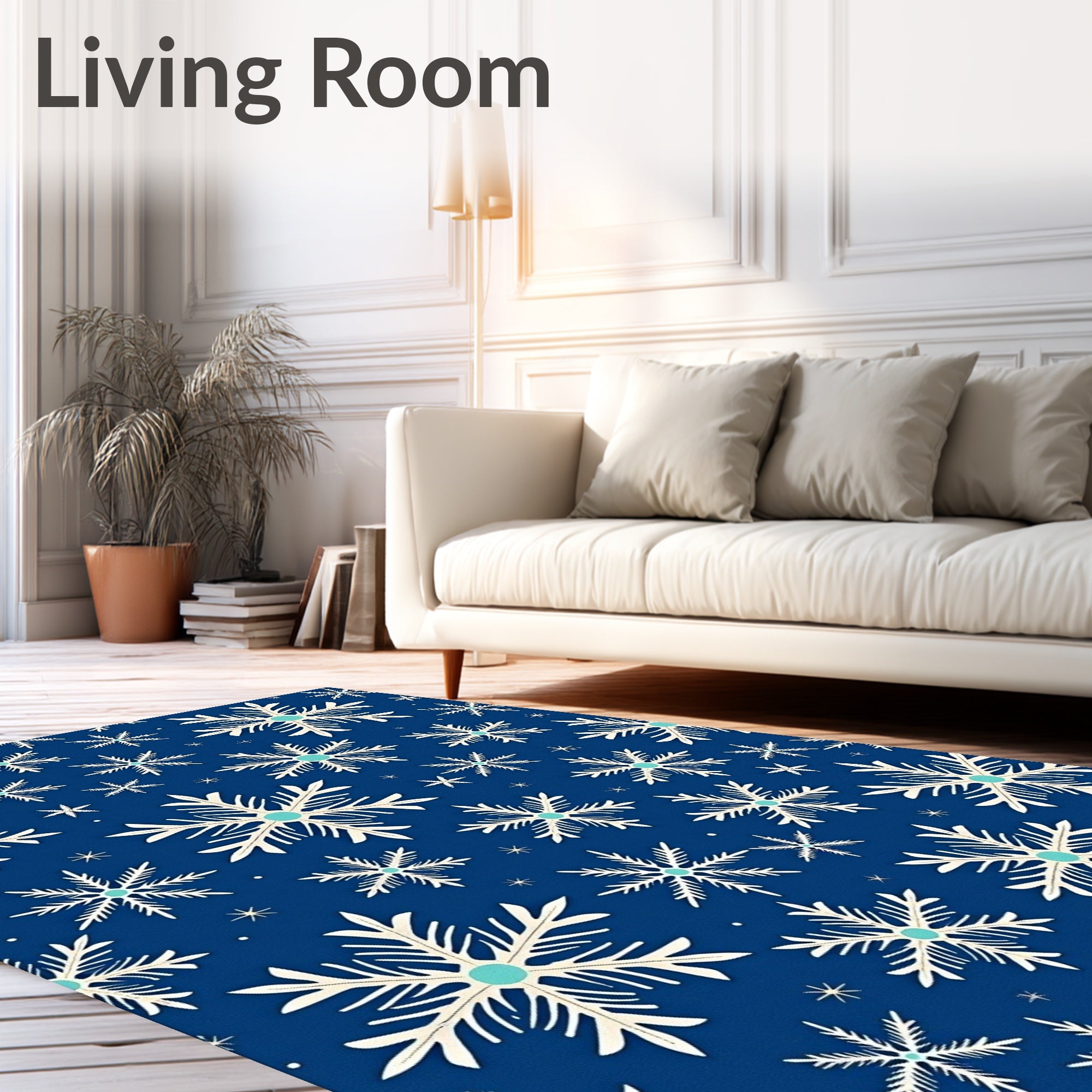 Midnight Blue Winter Snowflake Scatter Rug