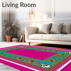 Teal Floral Skull Whimsical Frame Rug