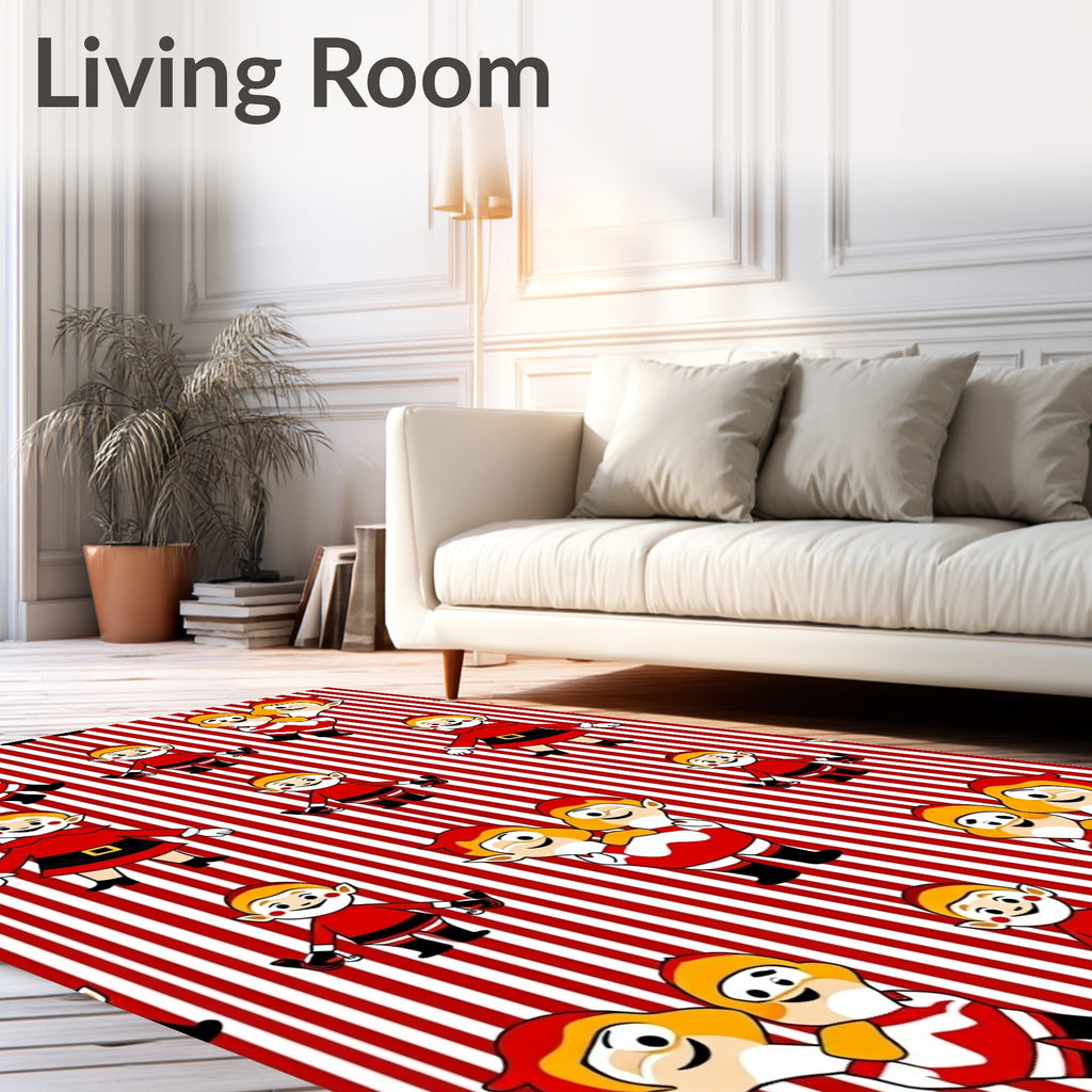 Red White Stripe Christmas Elves Rug